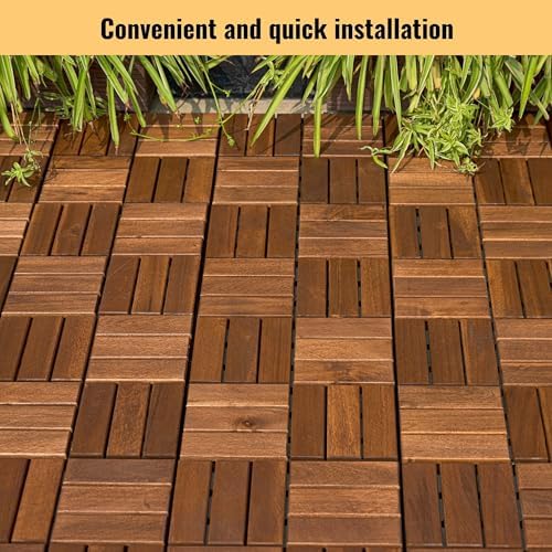 30 PCS Interlocking Deck Tiles, Crossed Pattern 12"x12" Acacia Wood Outdoor - Image 3