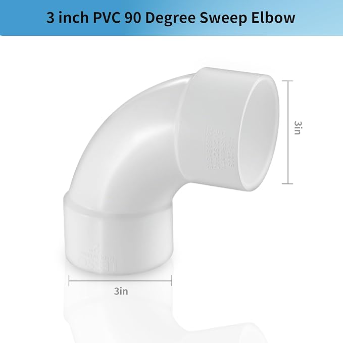 LESSO 3" PVC 90 Degree Sweep Elbow, SCH40 White | 3 inch PVC Pipe Fittings High - Image 2