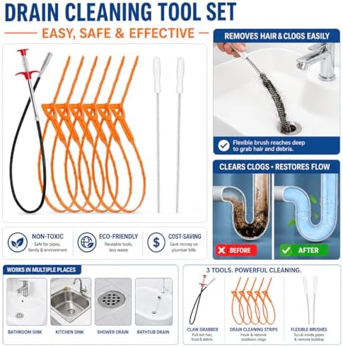 Drain Clog Remover Tool Set 9 PCS, 35.4" Claw Grabber, 23.62" Cleaning Brush - Image 7