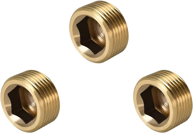 3/8" NPT Plug Brass Pipe Fitting, Counter sunk Thread Internal Hex Head Style by ANPTGHT
