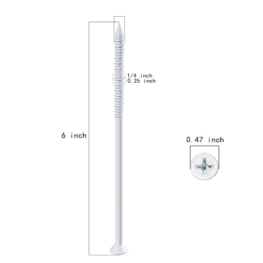 WenSilon 1/4" x6 White Concrete Screw Anchor White Flat Head - Image 2