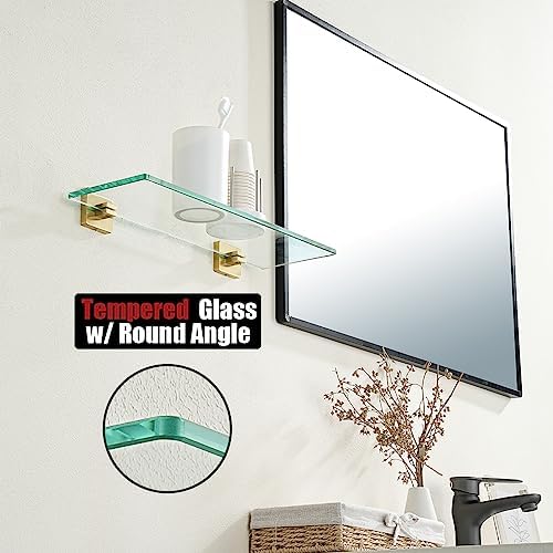JQK Bathroom Glass Shelf, Floating Tempered Glass Shower Storage 16 by 5 inches - Image 6