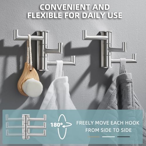 Angle Simple Brushed Nickel Towel Hooks, Swivel Coat Wall Hook, 2 Pack - Image 6