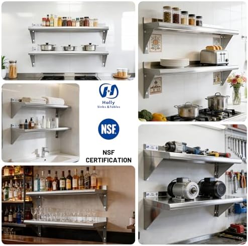 Hally Stainless Steel Shelf 2 Pack Wall Mounted Metal Shelves 10"x36" NSF - Image 7
