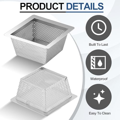 Tuanse 1 Pcs 10 x 10 x 5'' Stainless Steel Commercial Floor Drain Strainer - Image 3