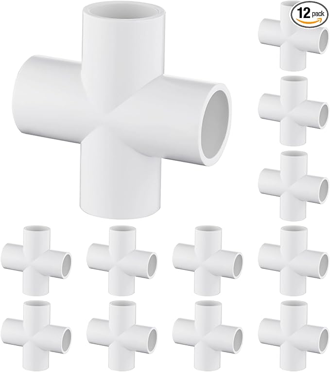 12 Pack 3/4" Cross PVC Fitting Connector, 4-Way Cross Furniture Grade Elbow by TianTianUp