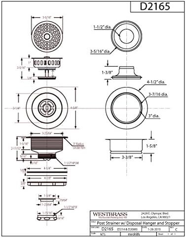 Westbrass D2165-05 4-1/4" OD Post Style Large Kitchen Basket Strainer - Image 2