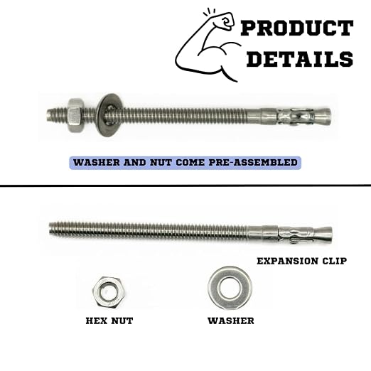 Mighty Fasteners Wedge Anchors – Heavy-Duty 304 Stainless Steel Expansion Bolts - Image 7