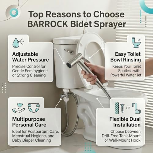 BARROCK Handheld Bidet Sprayer for Toilet, Stainless Steel Metal Made Baby - Image 5