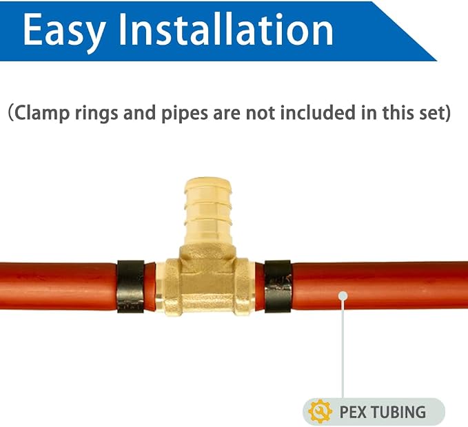 Hooshing 6PCS 3/4" Pex Tee Fittings, Brass Barb Crimp Fitting - Image 3