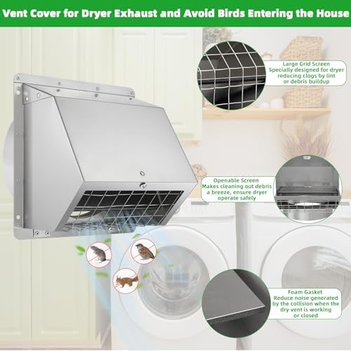 6 Inch Wall Vent Cover Dryer Vent Cover Outside, 304 Stainless Steel Exhaust - Image 3