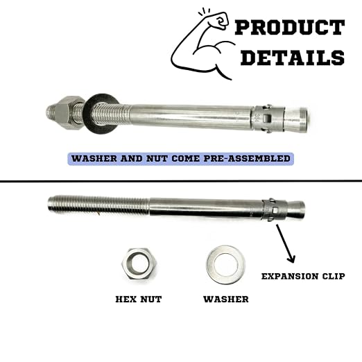 Mighty Fasteners Wedge Anchors – Heavy-Duty 304 Stainless Steel Expansion Bolts - Image 7