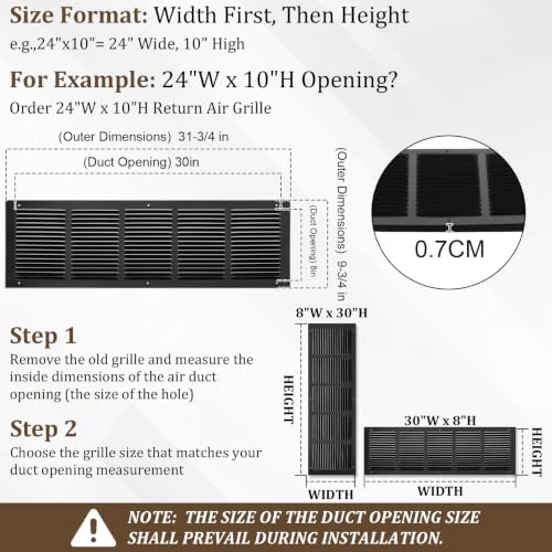 30x8 Black Steel Return Air Grille, Fits 30"W x 8"H Duct Opening - Image 4