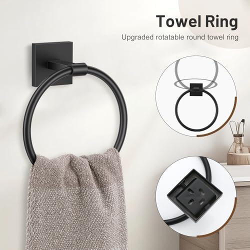 Lairuier Bathroom Hardware Set Matte Black, Towel Holder Set Wall Mounted - Image 3