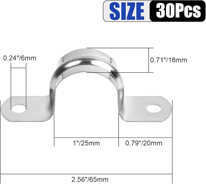 30Pcs 1 Inch Stainless Steel Conduit Clamps, 2 Hole Strap U Bracket Rigid Pipe - Image 3
