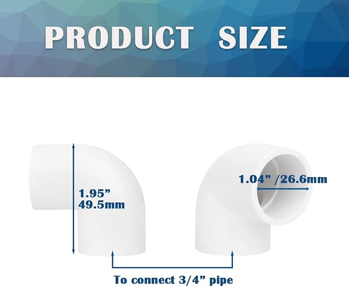 8PCS 3/4 Inch White PVC Pipe Corner Fittings 90 Degree Elbow Adapter Pipe - Image 2