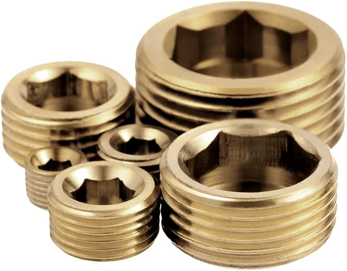 1/4" NPT Plug Brass Pipe Fitting, Counter sunk Thread Internal Hex Head Style - Image 4