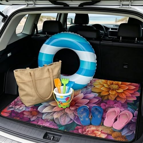 ELEQIN Car Cargo Liner, All Weather Heavy Duty Trunk Liner, Dahlia Flower - Image 2