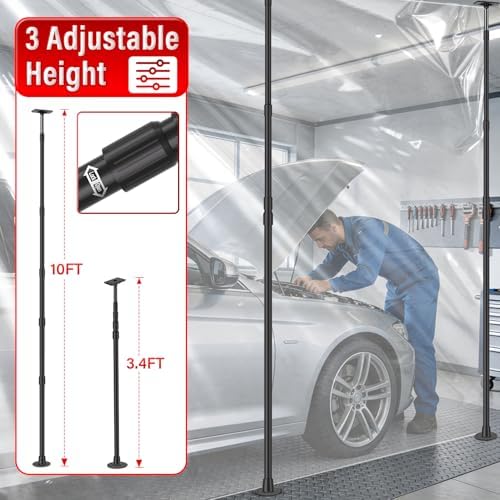 10FT Dust Barrier Poles 2 Pack, Spring Loaded Dust Barrier Poles - Image 2