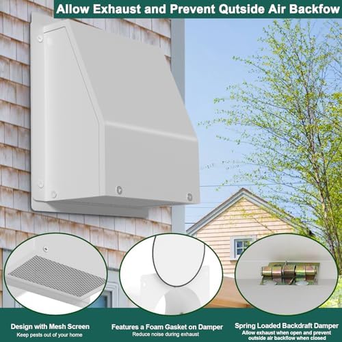 10 inch Wall Vent Cover for Dryer Vent, Outdoor Wall Exhaust Vent Cap Exterior - Image 4