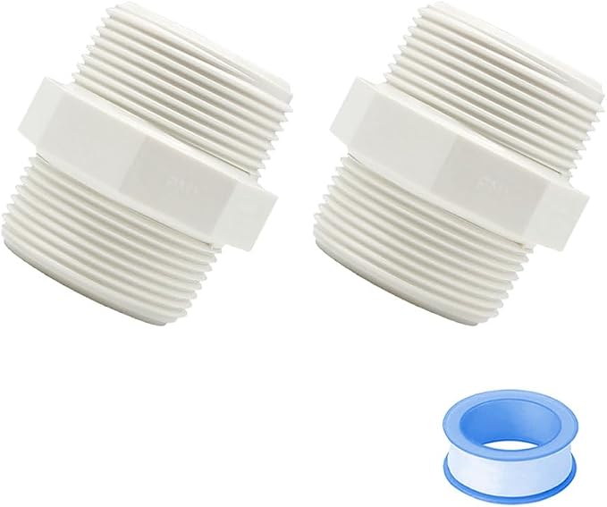 2PCS 1-1/2" PVC Pipe Fittings Nipple G1-1/2 X G1-1/2 Male to Male Thread by HayEastdor