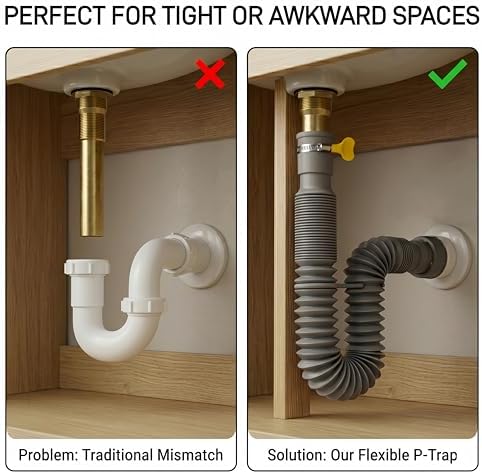 Universal 1-1/4" & 1-1/2" P Trap Drain Kit, Flexible & Expandable PP Plumbing - Image 5