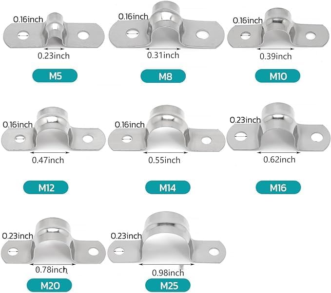 25Pcs M8 304 Stainless Steel Rigid Pipe Strap Two Hole Cable Strap u Bracket - Image 2