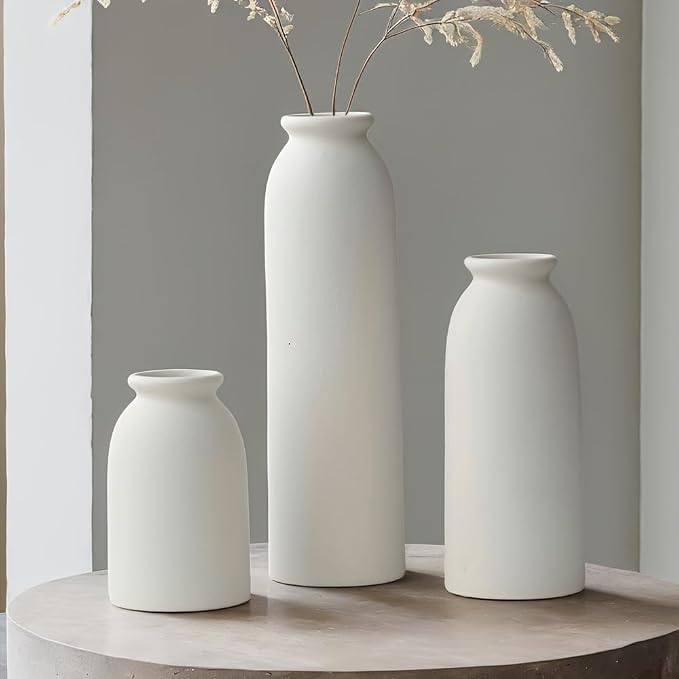 10.6 inches Tall Decorative Ceramic Vase Set, 3 Pieces, Nordic Modern Boho Style - Image 6