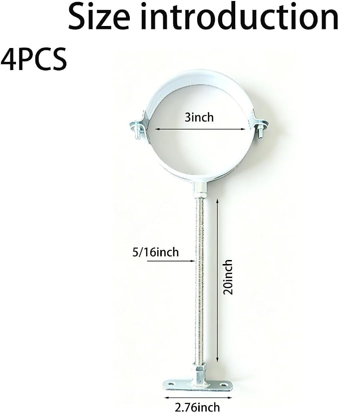 4 Sets 3-Inch White Adjustable Pipe Hanger Strap, Heavy Duty Galvanized Iron - Image 2