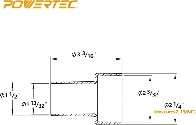 POWERTEC 70164-P2V 2-1/4" OD to 1-1/2" OD Reducer, 2 PK - Image 2