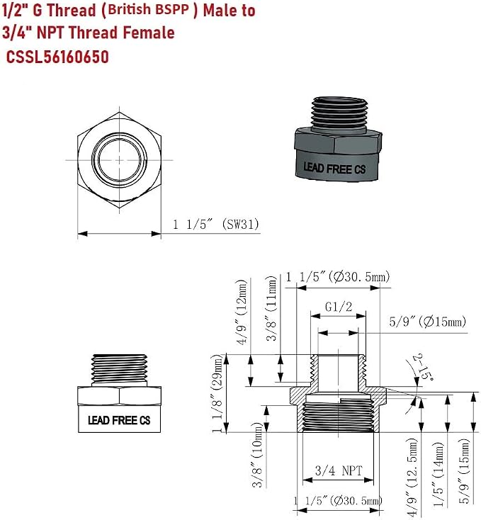 G Thread Male to NPT Female Adapter | Lead-Free)) - Image 4
