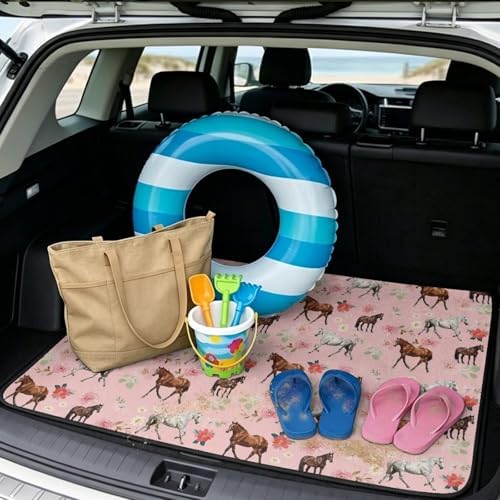 ELEQIN Pink Floral Horse SUV Trunk Mat Cargo Liner - Image 2