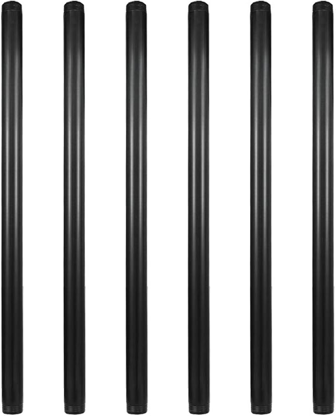 6 Pack 3/4" × 20" Pre-Cut Black Metal Pipe, Industrial Steel Fits Standard by GeilSpace