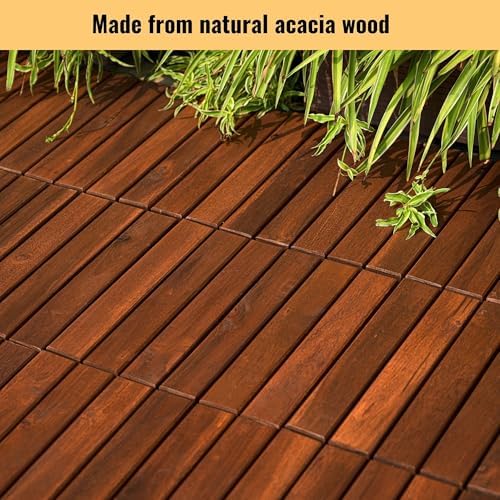 10 PCS Interlocking Deck Tiles, Striped Pattern 12"x12" Acacia Wood Outdoor - Image 3