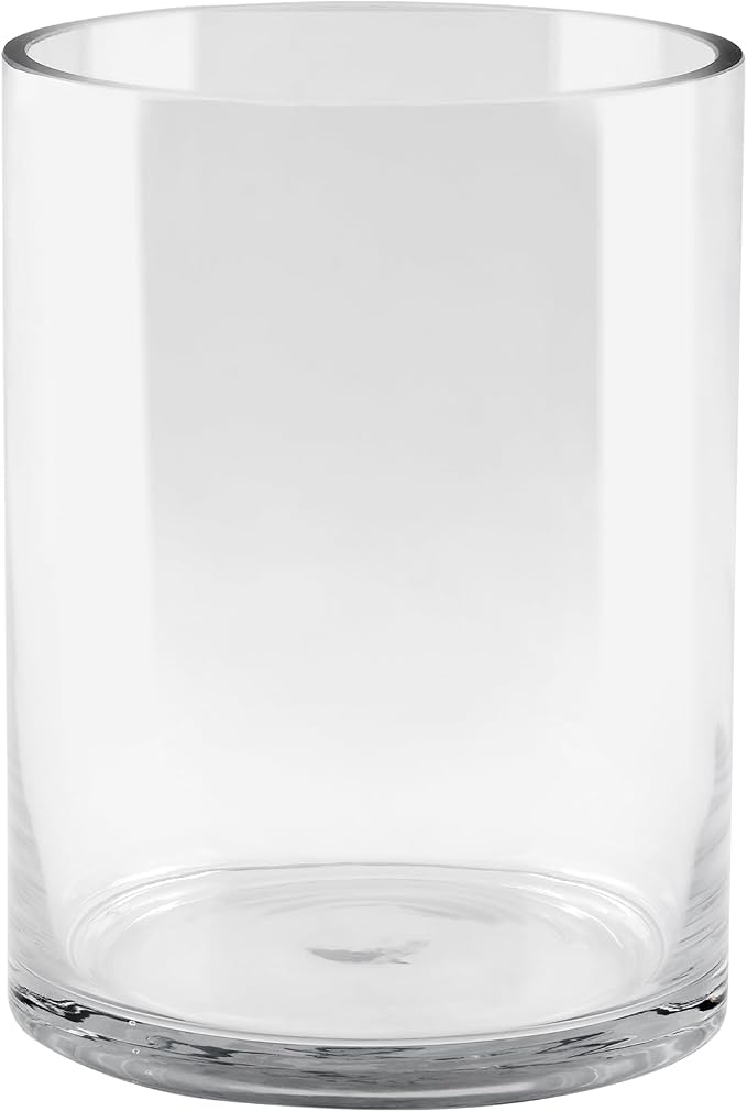 6" Wide 8" High Large Hand Blown Sturdy Clear Cylinder Glass Vase, Centerpiece by Unknown
