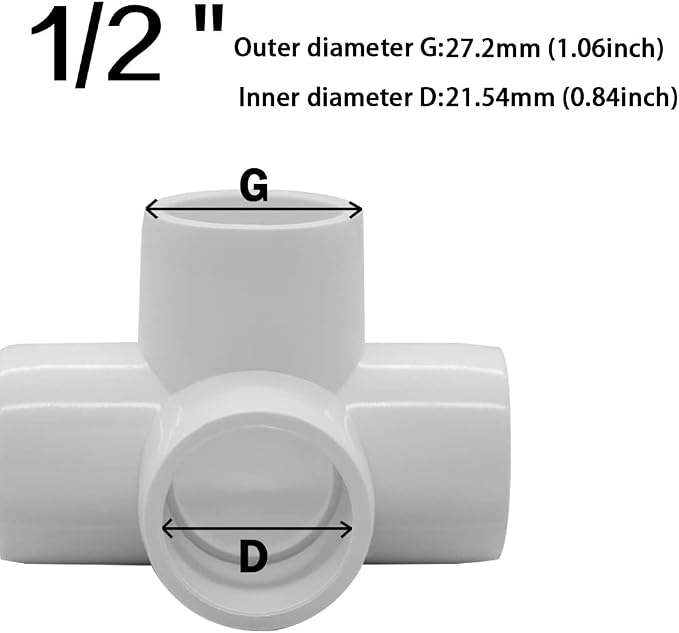 1/2Inch Tee PVC Fitting 4 Way Elbow Connector, Furniture Grade 90 Degree Elbow - Image 2