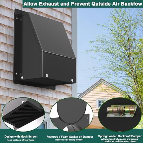 8 Inch Hooded Wall Vent with Screen and Damper, Outdoor Wall Exhaust Vent Cover - Image 4