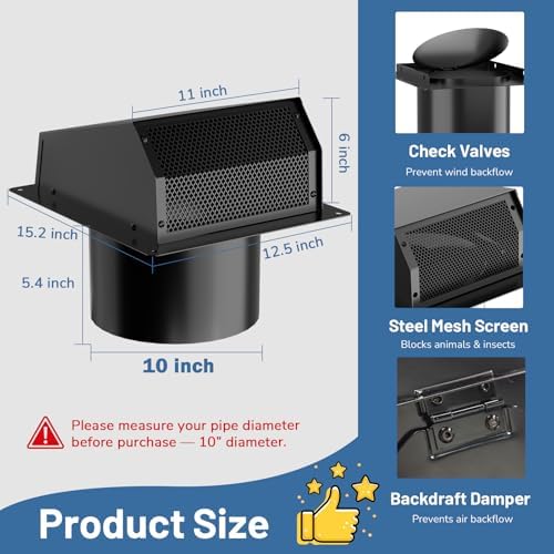 10 Inch Dryer Vent Cover Outside, Galvanized Steel Exterior Hooded Wall Vent - Image 2