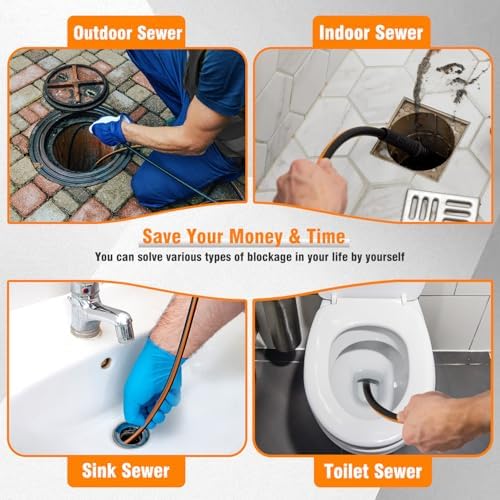 200FT Sewer Jetter Kit for Pressure Washer, 1/4" NPT Corner Drain Cleaner Hose - Image 3