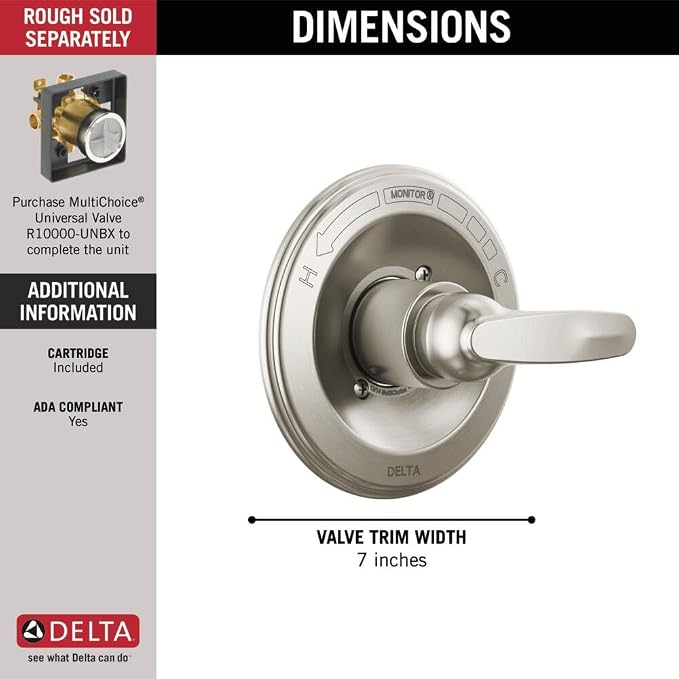 Delta Foundations 13 Series Single-Function Valve Trim Kit, Brushed Nickel - Image 3