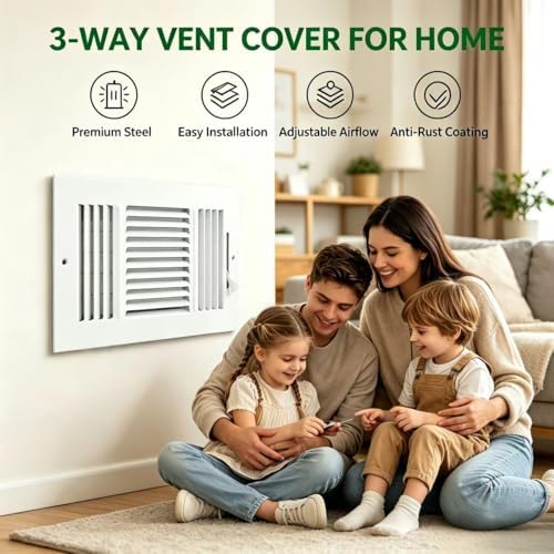 10x6 Inch Duct Opening 3-Way Steel Ceiling Register, Sidewall Air Vent Grille - Image 2