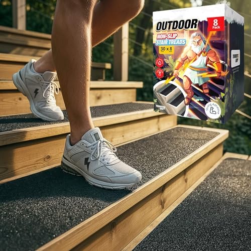 Outdoor Stair Treads Non-Slip 30" x 8" 8-Pack Waterproof 80-Grit Grip Tape by ThunderGrip