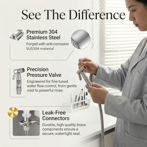 BARROCK Handheld Bidet Sprayer for Toilet, Stainless Steel Metal Made Baby - Image 6