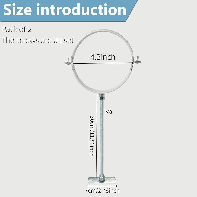 2 Sets Adjustable Pipe Bracket，Heavy Duty Galvanized Iron Stove Pipe Hanger - Image 4