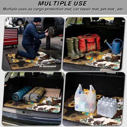 ELEQIN Western Sunflower Cow Print Car Cargo Liner All Weather Heavy Duty Trunk - Image 3