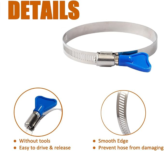 ISPINNER 2pcs 3 Inch Key-Type 304 Stainless Steel Worm Gear Hose Clamps - Image 4