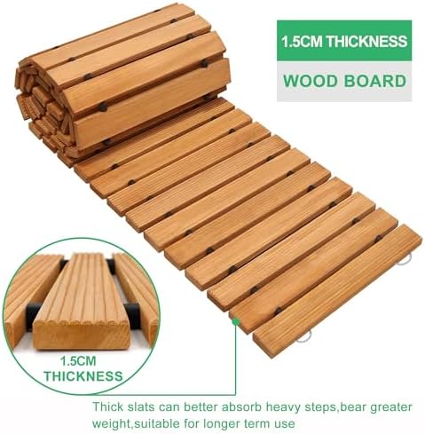 RELIANCER 12' Wooden Garden Pathway, Outdoor Roll Out Cedar Straight Walkway - Image 3
