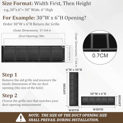 30x6 Black Steel Return Air Grille, Fits 31"W x 6"H Duct Opening - Image 4