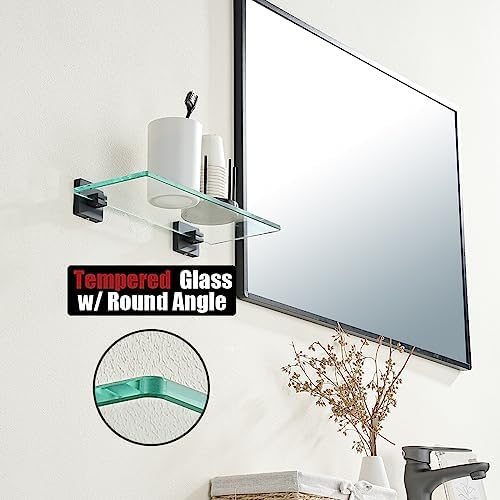 JQK Bathroom Glass Shelf Black, Tempered Glass Shower Storage 12 by 5 inches - Image 6