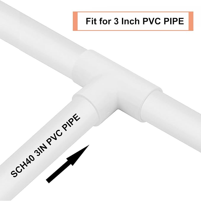 3 Way 3" PVC Tee Pipe Fittings Adapter Furniture Grade SCH40 3 Inch PVC Elbow - Image 3